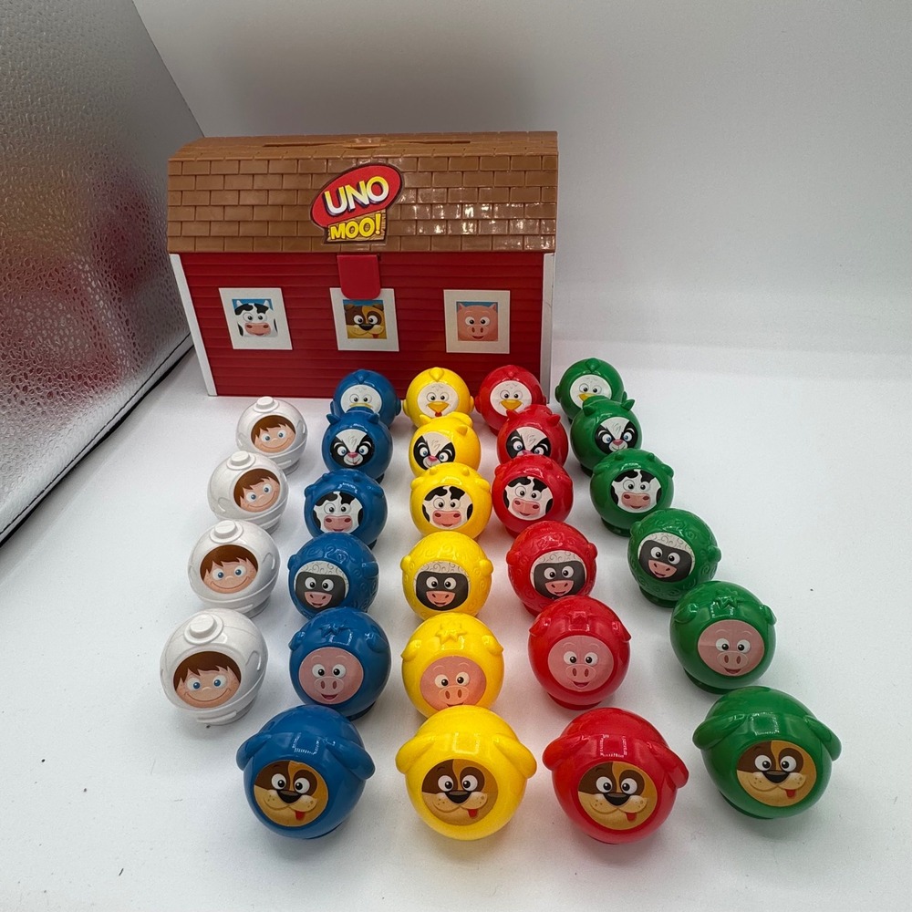 Mattel Uno Moo Preschool Game Farm Animal Matching Set with Barn Storage Case